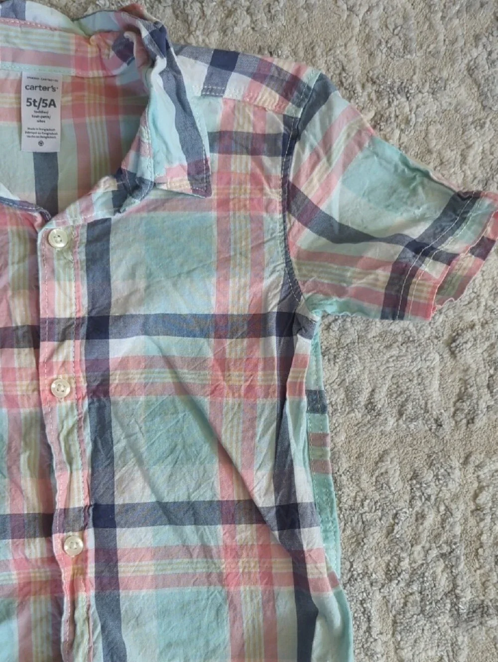 Carter's Pastel Plaid Short Sleeve Button-Up Shirt Size 5T
